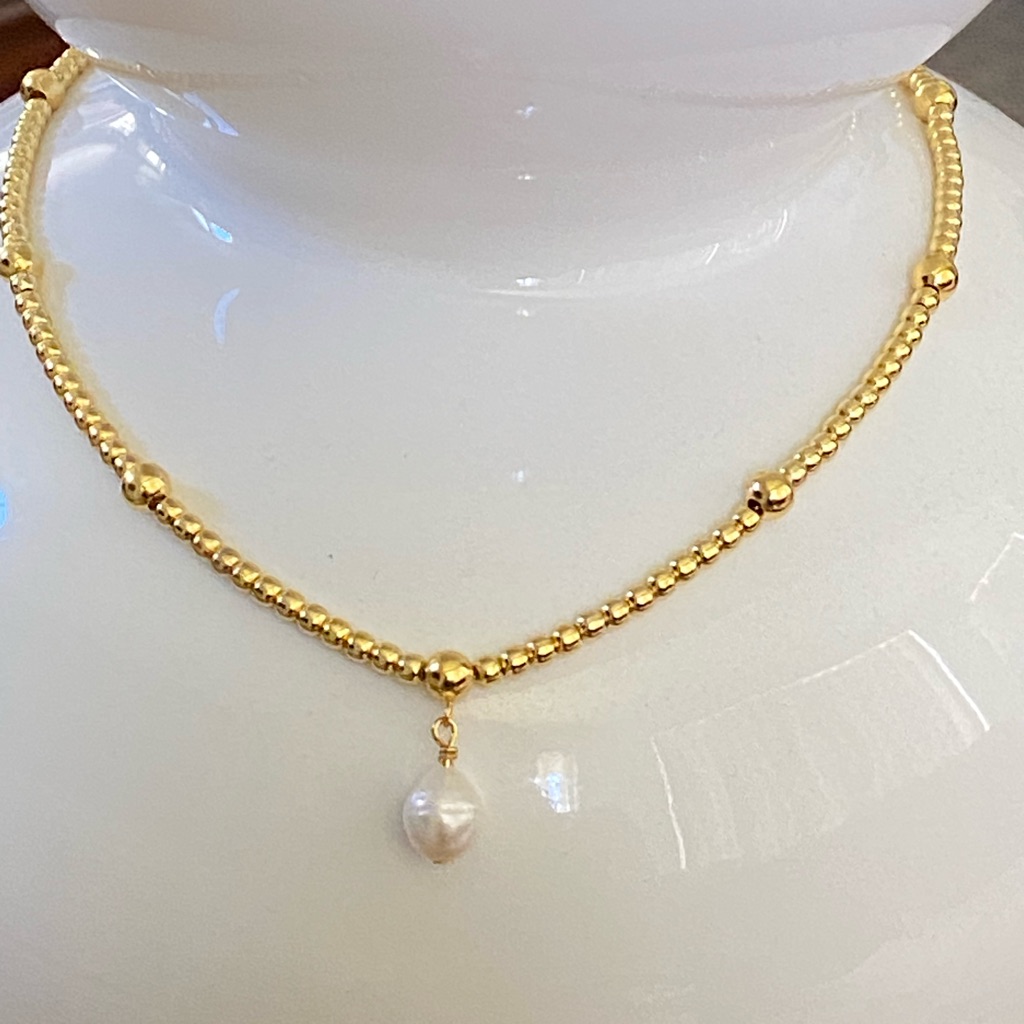 925 Sterling SilverGoldplated Beaded Necklace With Pearl Pendant Nwt